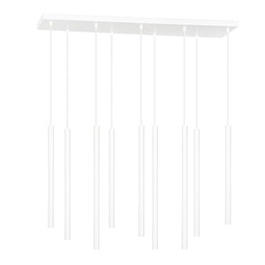 Lampadario 9 Luci Moderno Shu Acciaio Bianco E Paralumi A Cilindri Sottili