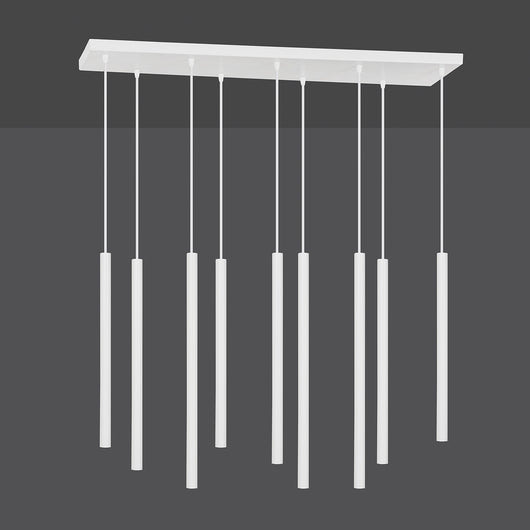 Lampadario 9 Luci Moderno Shu Acciaio Bianco E Paralumi A Cilindri Sottili