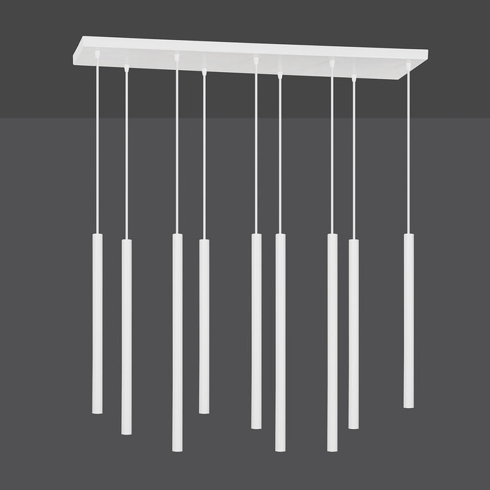 Lampadario 9 Luci Moderno Shu Acciaio Bianco E Paralumi A Cilindri Sottili