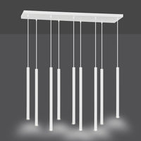 Lampadario 9 Luci Moderno Shu Acciaio Bianco E Paralumi A Cilindri Sottili