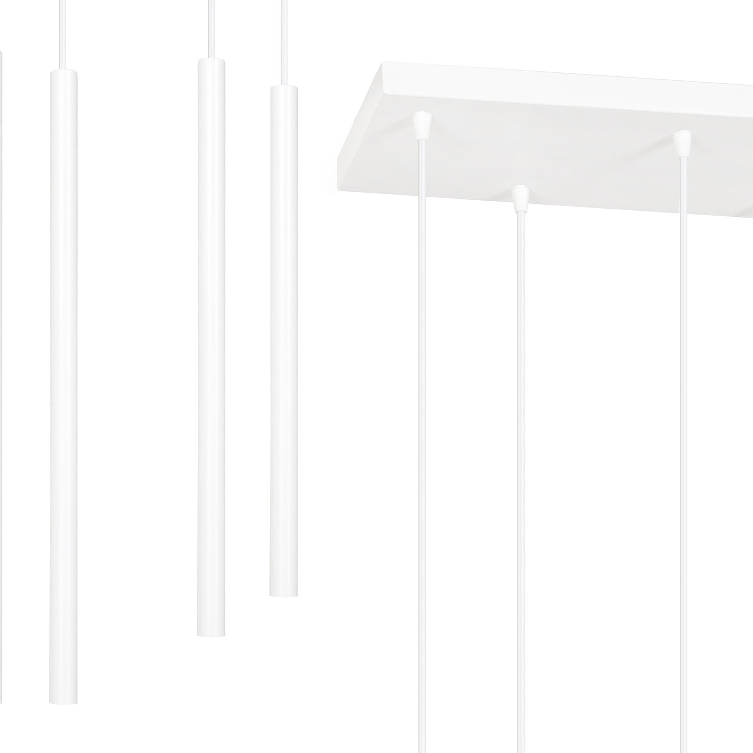 Lampadario 9 Luci Moderno Shu Acciaio Bianco E Paralumi A Cilindri Sottili