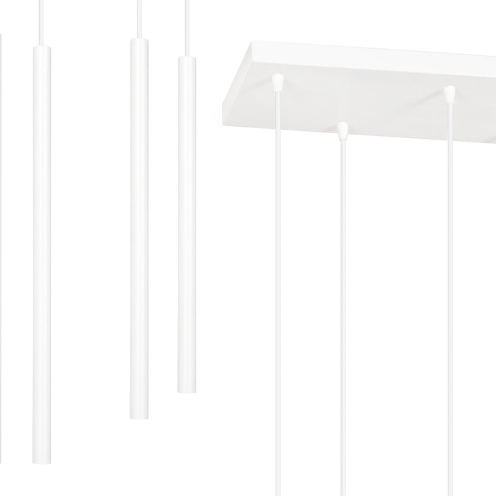 Lampadario 9 Luci Moderno Shu Acciaio Bianco E Paralumi A Cilindri Sottili