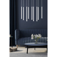 Lampadario 9 Luci Moderno Shu Acciaio Bianco E Paralumi A Cilindri Sottili