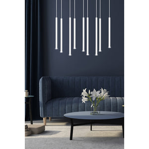 Lampadario 9 Luci Moderno Shu Acciaio Bianco E Paralumi A Cilindri Sottili