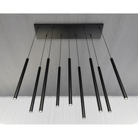 Lampadario 9 Luci Moderno Shu Acciaio Nero E Paralumi A Cilindri Sottili