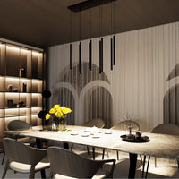 Lampadario 9 Luci Moderno Shu Acciaio Nero E Paralumi A Cilindri Sottili