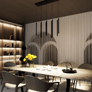 Lampadario 9 Luci Moderno Shu Acciaio Nero E Paralumi A Cilindri Sottili