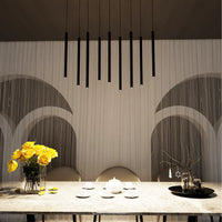 Lampadario 9 Luci Moderno Shu Acciaio Nero E Paralumi A Cilindri Sottili