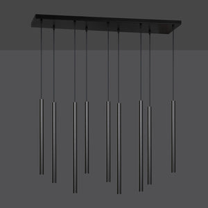 Lampadario 9 Luci Moderno Shu Acciaio Nero E Paralumi A Cilindri Sottili