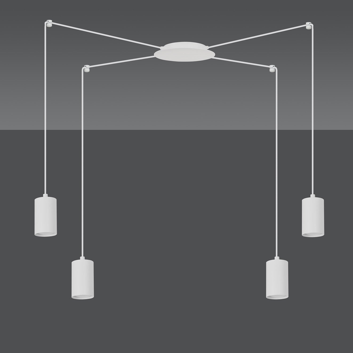 Sospensione A Ragno In Acciaio Bianco 4 Luci Tracker Con Cavo 3 Metri