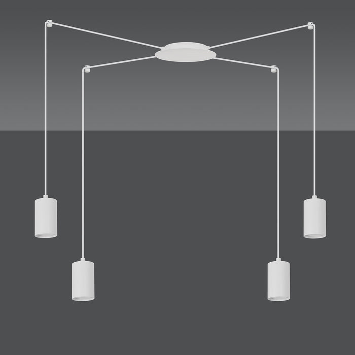 Sospensione A Ragno In Acciaio Bianco 4 Luci Tracker Con Cavo 3 Metri