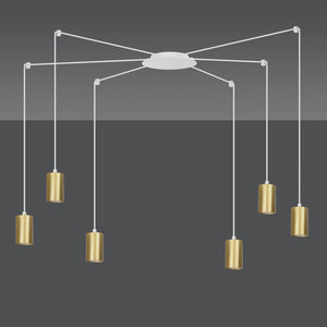 Sospensione A Ragno In Acciaio Bianco E Oro 6 Luci Tracker Con Cavo 3 Metri