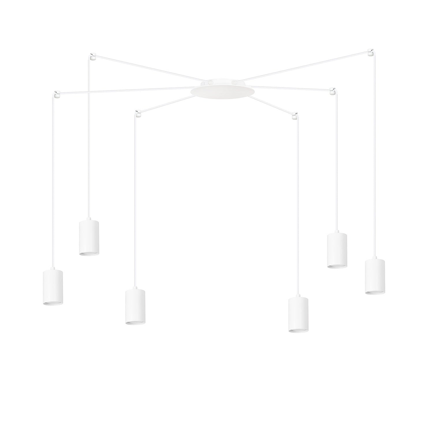 Sospensione A Ragno In Acciaio Bianco 6 Luci Tracker Con Cavo 3 Metri