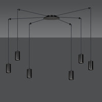 Sospensione A Ragno In Acciaio Nero 6 Luci Tracker Con Cavo 3 Metri