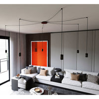 Sospensione A Ragno In Acciaio Nero 6 Luci Tracker Con Cavo 3 Metri