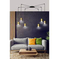 Sospensione A Ragno In Acciaio Nero E Oro 6 Luci Tracker Con Cavo 3 Metri