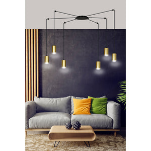 Sospensione A Ragno In Acciaio Nero E Oro 6 Luci Tracker Con Cavo 3 Metri