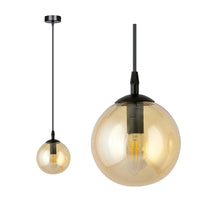 Sospensione Moderna 1 Luce Kali In Acciaio Nero E Sfera In Vetro Ambra