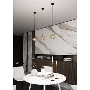 Sospensione Moderna 1 Luce Kali In Acciaio Nero E Sfera In Vetro Ambra