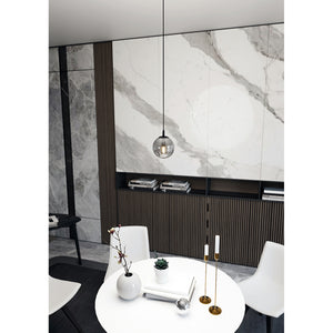 Sospensione Moderna 1 Luce Kali In Acciaio Nero E Sfera In Vetro Fumè