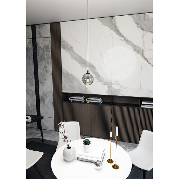 Sospensione Moderna 1 Luce Kali In Acciaio Nero E Sfera In Vetro Fumè