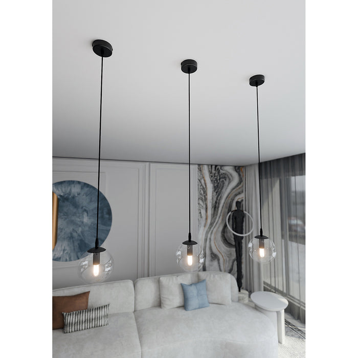 Sospensione Moderna 1 Luce Kali In Acciaio Nero E Sfera In Vetro Trasparente