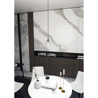 Sospensione Moderna 1 Luce Kali In Acciaio Nero E Sfera In Vetro Trasparente