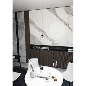 Sospensione Moderna 1 Luce Kali In Acciaio Nero E Sfera In Vetro Trasparente