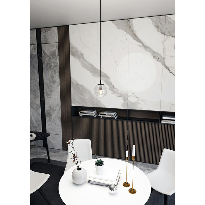 Sospensione Moderna 1 Luce Kali In Acciaio Nero E Sfera In Vetro Trasparente