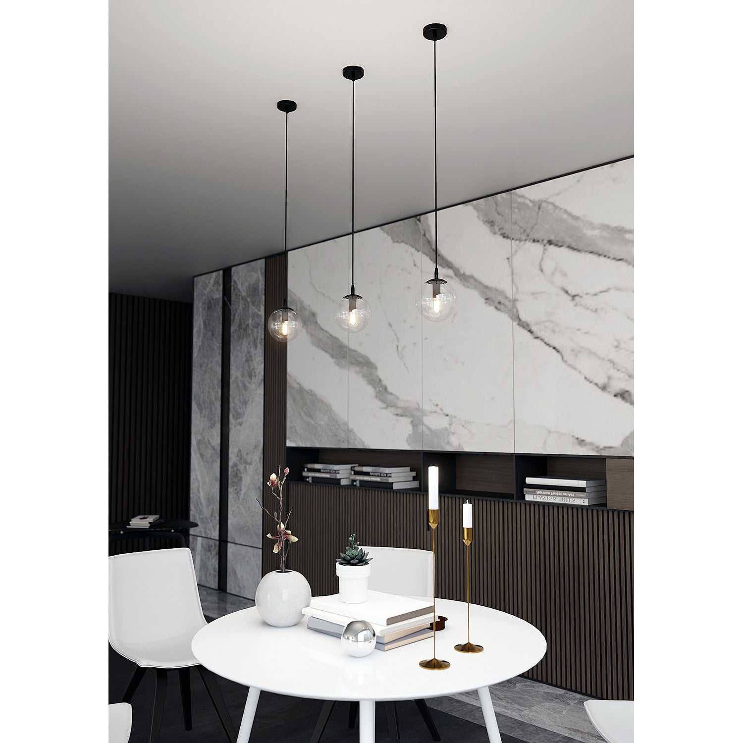 Sospensione Moderna 1 Luce Kali In Acciaio Nero E Sfera In Vetro Trasparente