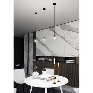 Sospensione Moderna 1 Luce Kali In Acciaio Nero E Sfera In Vetro Trasparente