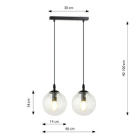 Sospensione Moderna 2 Luci Kali In Acciaio Nero E Sfere In Vetro Trasparente