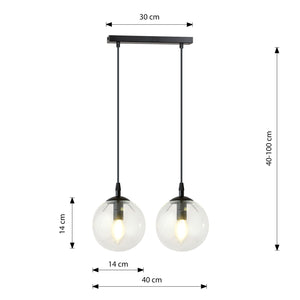 Sospensione Moderna 2 Luci Kali In Acciaio Nero E Sfere In Vetro Trasparente