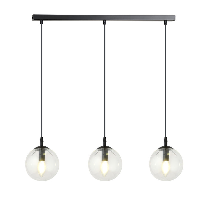 Sospensione Moderna 3 Luci Kali In Acciaio Nero E Sfere In Vetro Trasparente