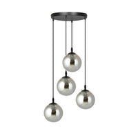Sospensione 4 Luci Kali In Acciaio Nero Base Tonda E Sfere In Vetro Fumè