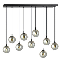 Sospensione Moderna 9 Luci Kali In Acciaio Nero E Sfere In Vetro Fumè