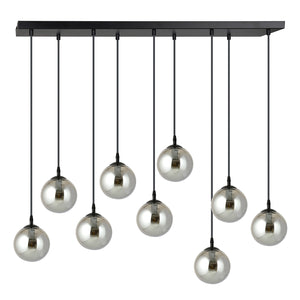 Sospensione Moderna 9 Luci Kali In Acciaio Nero E Sfere In Vetro Fumè