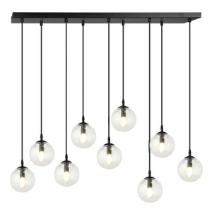 Sospensione Moderna 9 Luci Kali In Acciaio Nero E Sfere In Vetro Trasparente