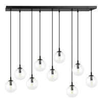 Sospensione Moderna 9 Luci Kali In Acciaio Nero E Sfere In Vetro Trasparente