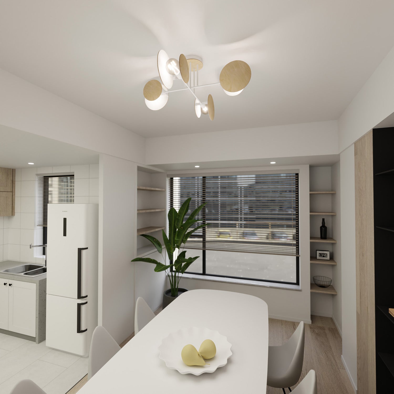 Plafoniera Moderna Amaterasu Acciaio Bianco 4 Luci E27 Ip20