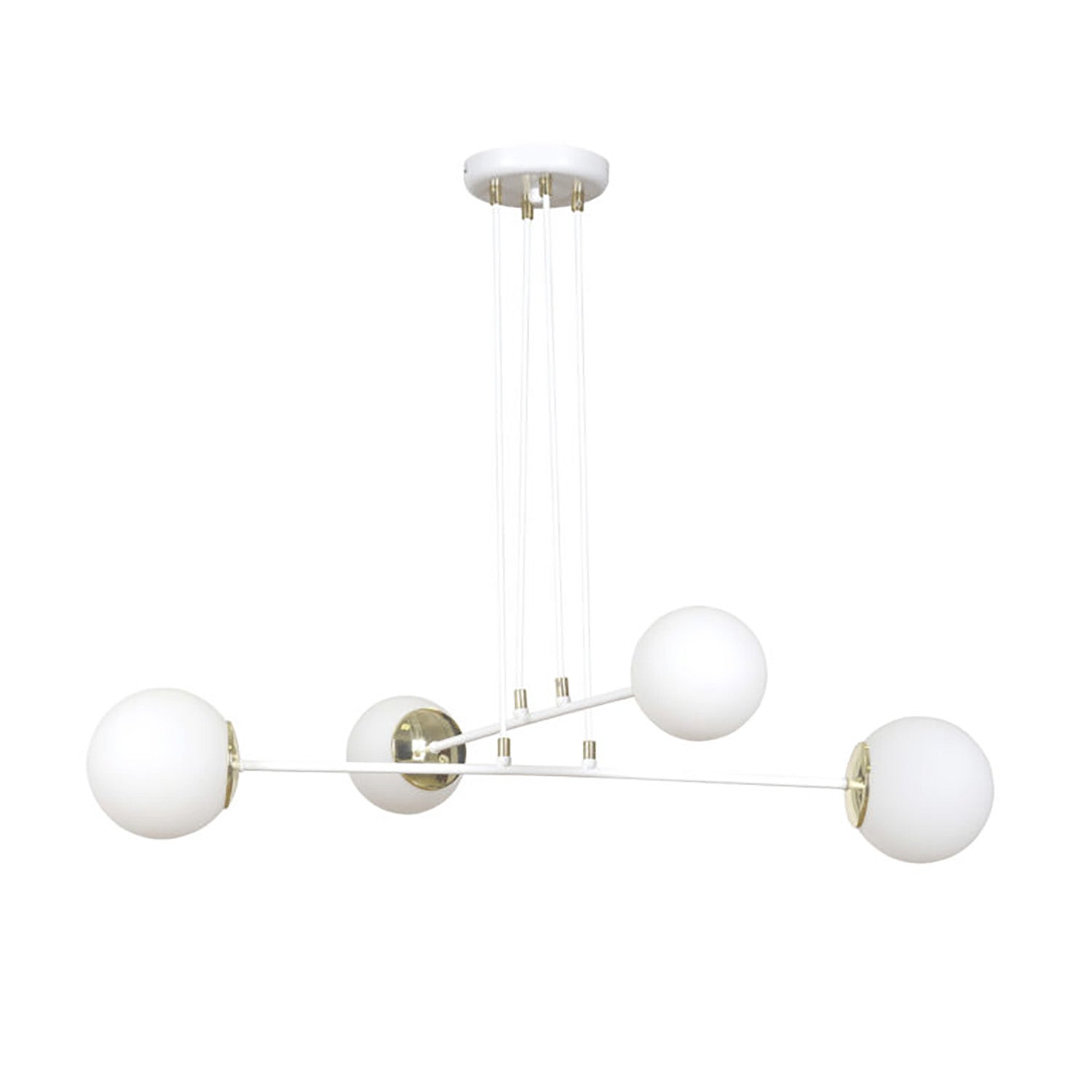 Lampadario Moderno 4 Luci Tsukuyomi In Acciaio Bianco E Oro E Vetro A Sfera Opale