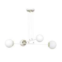 Lampadario Moderno 4 Luci Tsukuyomi In Acciaio Bianco E Oro E Vetro A Sfera Opale