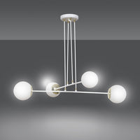 Lampadario Moderno 4 Luci Tsukuyomi In Acciaio Bianco E Oro E Vetro A Sfera Opale