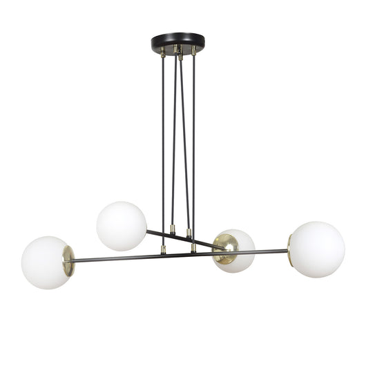Lampadario Moderno 4 Luci Tsukuyomi In Acciaio Nero E Oro E Vetro A Sfera Opale