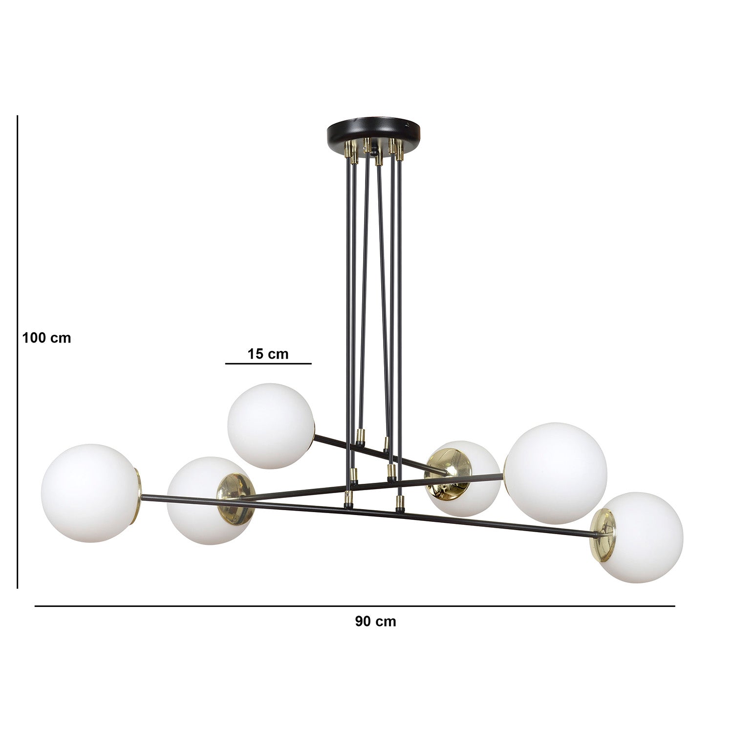 Lampadario Moderno 6 Luci Tsukuyomi In Acciaio Bianco E Oro E Vetro A Sfera Opale