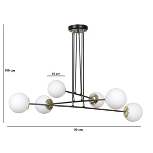 Lampadario Moderno 6 Luci Tsukuyomi In Acciaio Bianco E Oro E Vetro A Sfera Opale