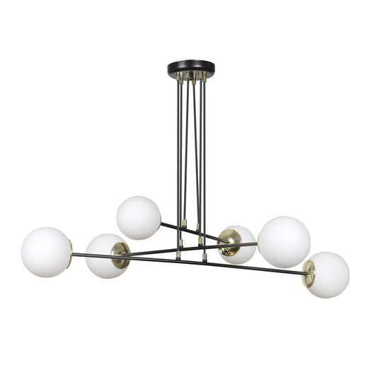 Lampadario Moderno 6 Luci Tsukuyomi In Acciaio Nero E Oro E Vetro A Sfera Opale