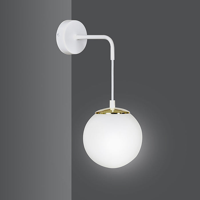 Applique Moderna 1 Luce Tsukuyomi In Acciaio Bianco E Oro E Vetro A Sfera Opale
