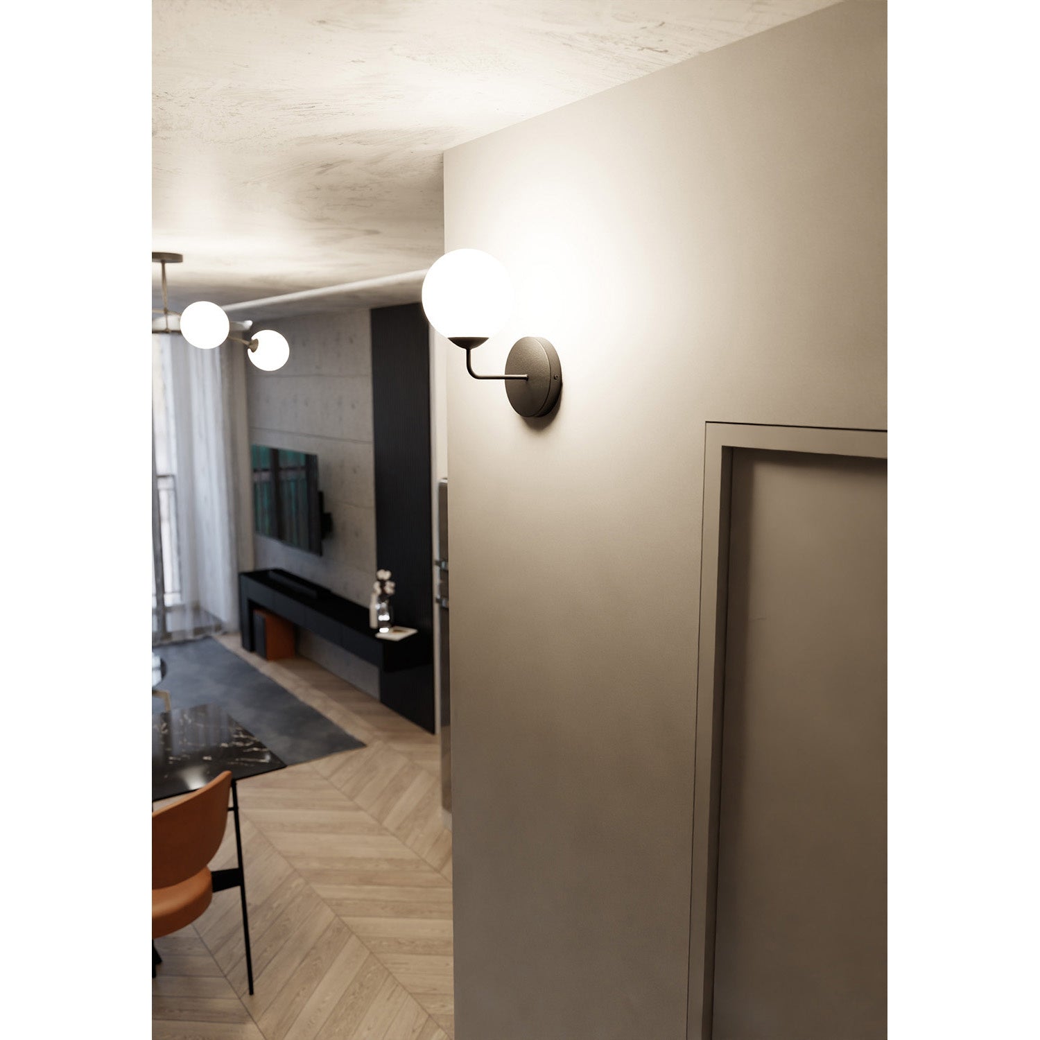 Applique Moderna 1 Luce Susanoo In Acciaio Nero E Vetro A Sfera Bianco