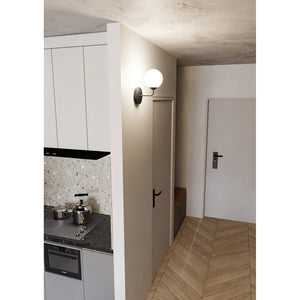 Applique Moderna 1 Luce Susanoo In Acciaio Nero E Vetro A Sfera Bianco